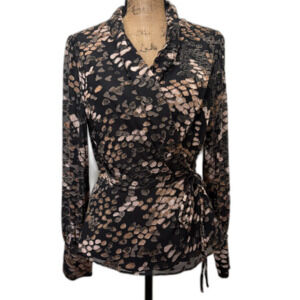 Adelyn Rae‎ Velvet Burnout True Wrap Blouse Black Blush Feminine Size Large